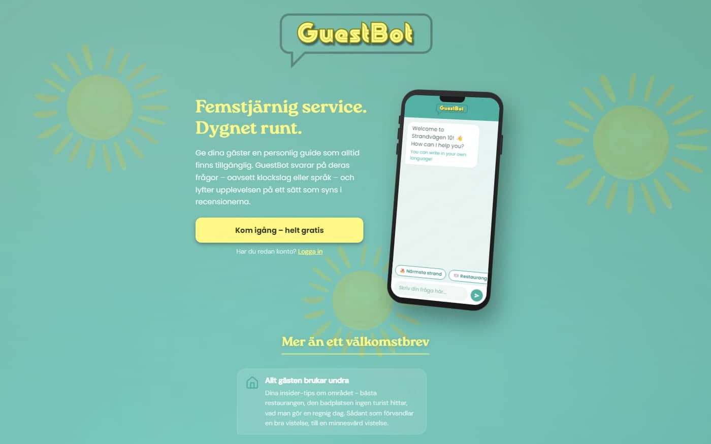 Hemsida för GuestBot, Digital gästguide