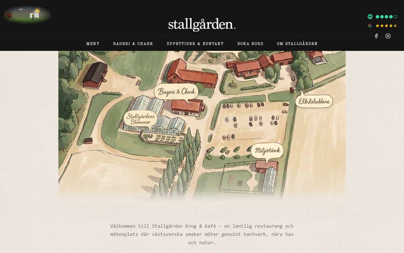 Hemsida för Stallgården Krog & Kafé, Restaurangverksamhet