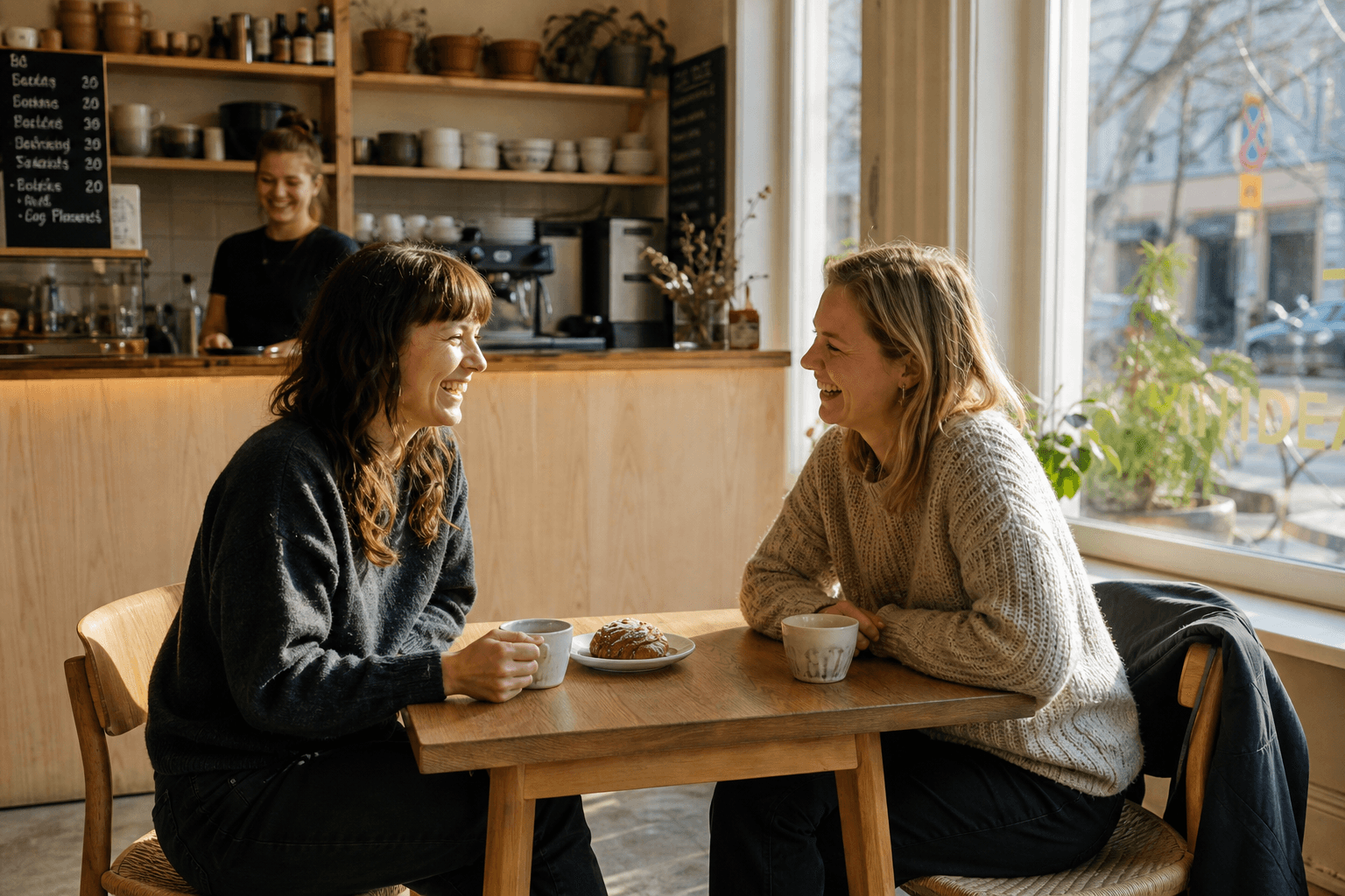 Barista häller upp kaffe i ett mysigt svenskt café