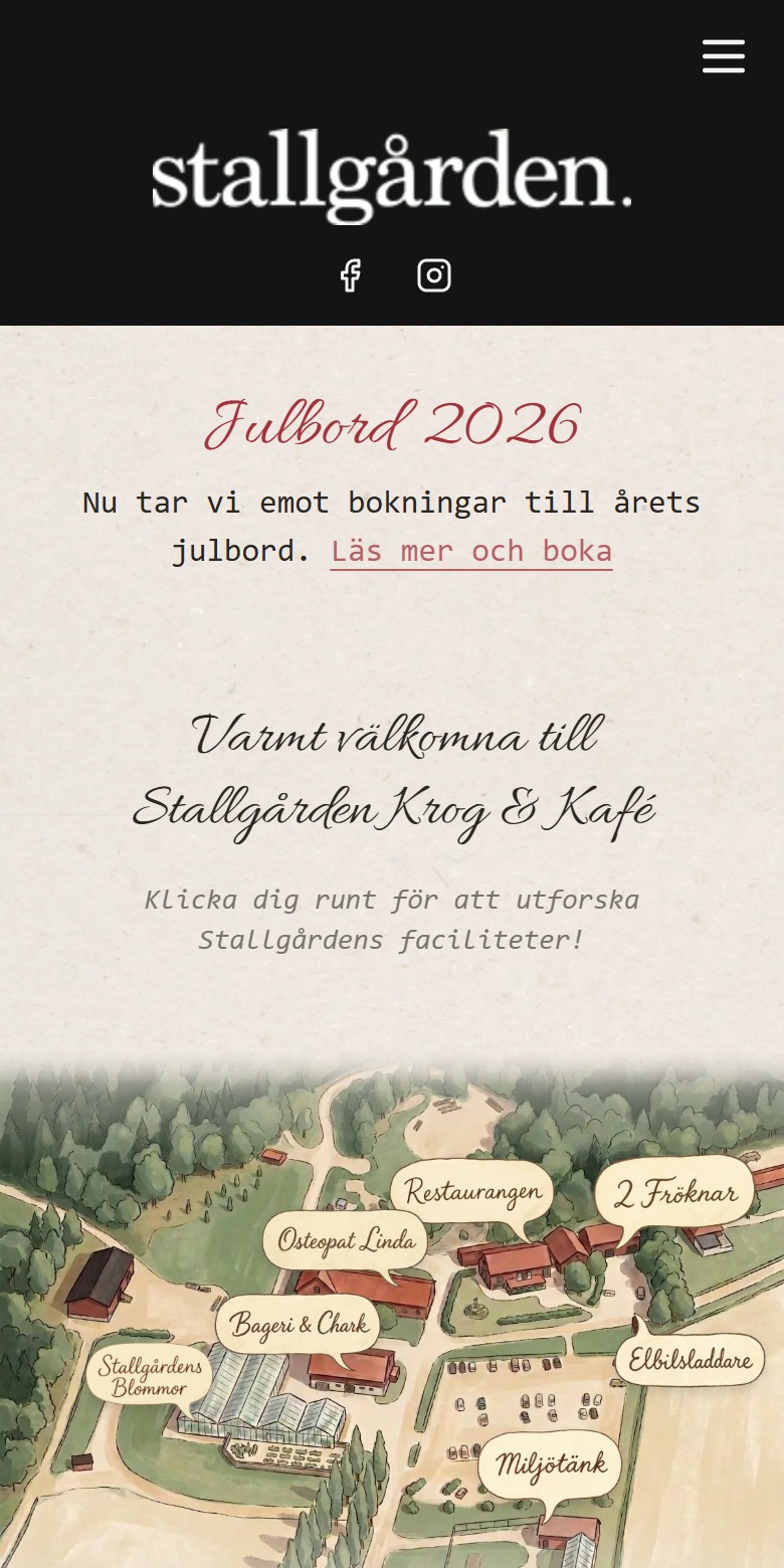 Stallgården Krog & Kafé i sin mobilanpassade version